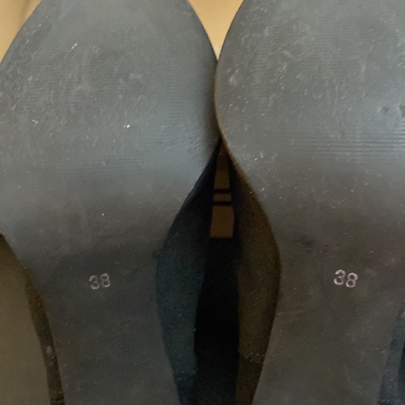 Black suede high heel ankle boots. Bought in Denmark Comfy Stacked 3 1/2” heel. - Picture 7 of 13